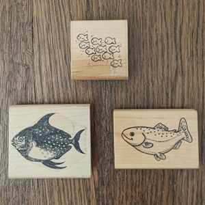 🌞 3/$15 - Vintage Fish Rubber Stamp Lot - D.O.T.S., Darcie's, Jennifer Obertin